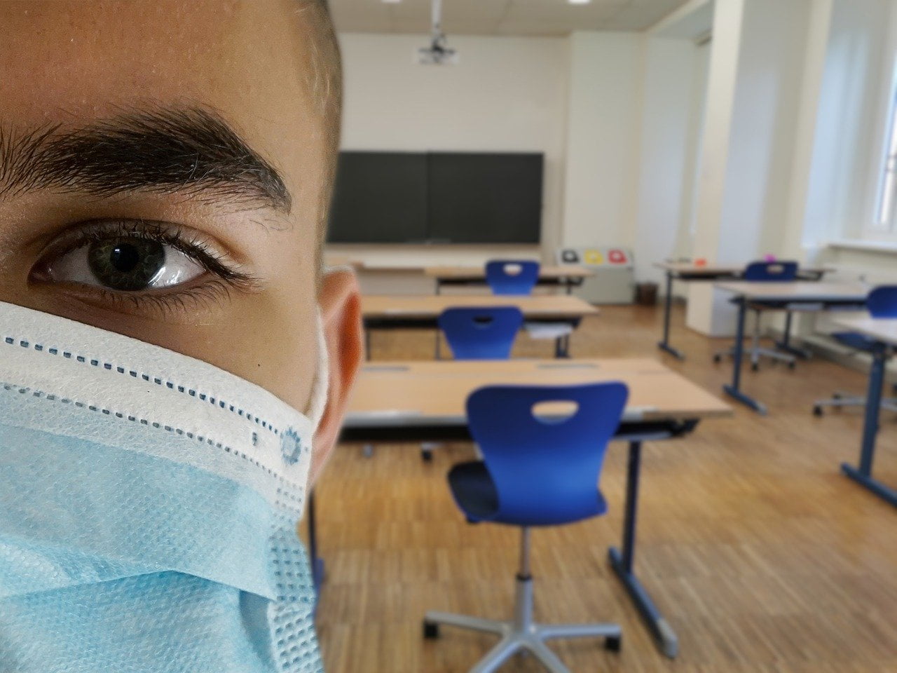 Student wearing mask in a classroom
